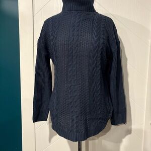 Cable Knit Turtleneck Sweater |Navy Blue Pullover size L /‎ Lightweight/ cottage